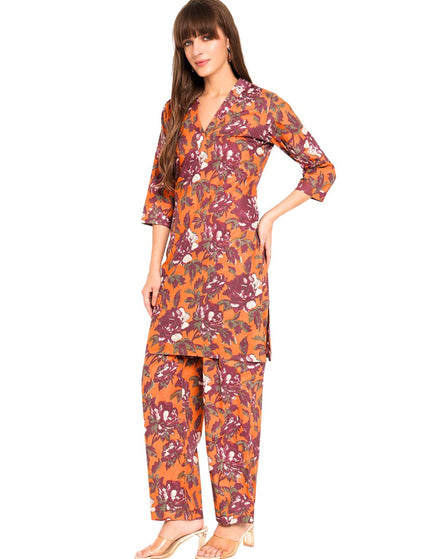 Orange, Purple Kurti Plazo Set