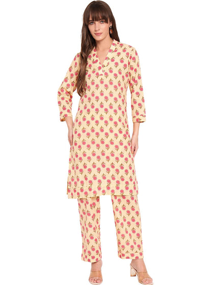 Light Yellow buti Kurti Plazo Set