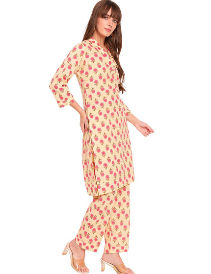Light Yellow buti Kurti Plazo Set