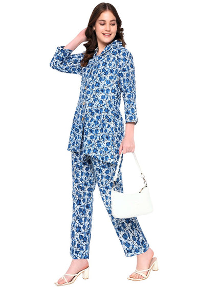 Blue Printed Formal wear Set.