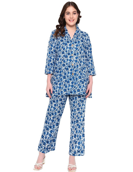 Blue Printed Formal wear Set.
