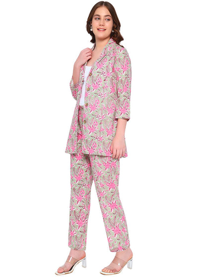 Premium Beige Printed Cotton Formal Set.