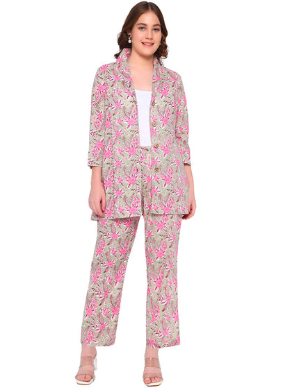 Premium Beige Printed Cotton Formal Set.