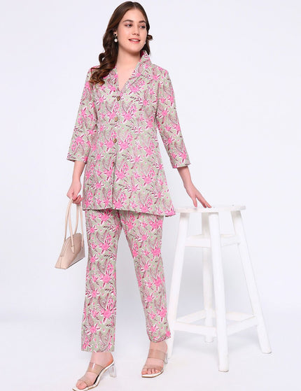 Premium Beige Printed Cotton Formal Set.