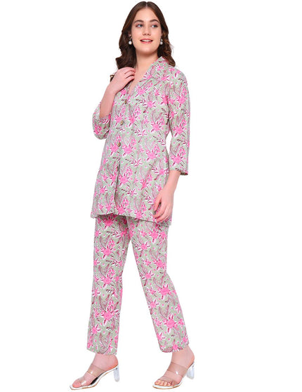 Premium Beige Printed Cotton Formal Set.