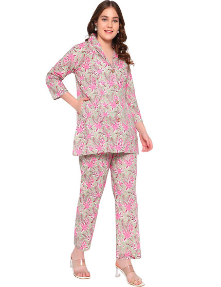 Premium Beige Printed Cotton Formal Set.