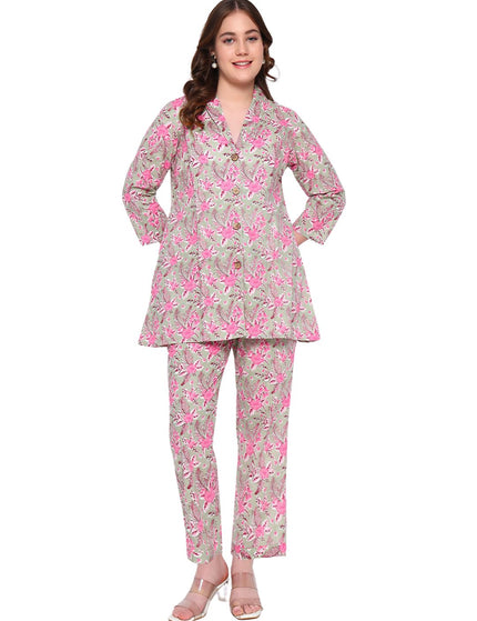 Premium Beige Printed Cotton Formal Set.