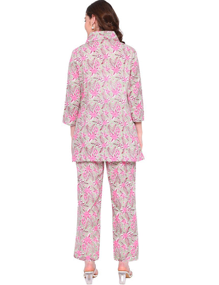 Premium Beige Printed Cotton Formal Set.