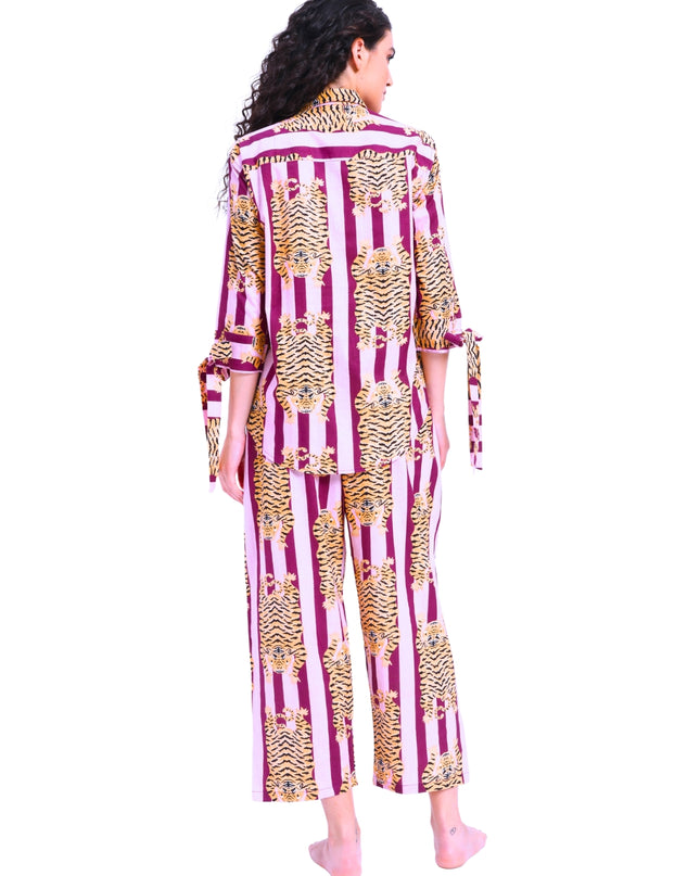 Purple Stripe Tiger Shirt Trouser Coord Set