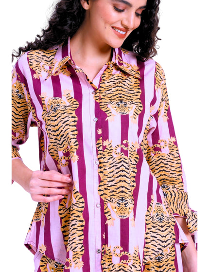 Purple Stripe Tiger Shirt Trouser Coord Set