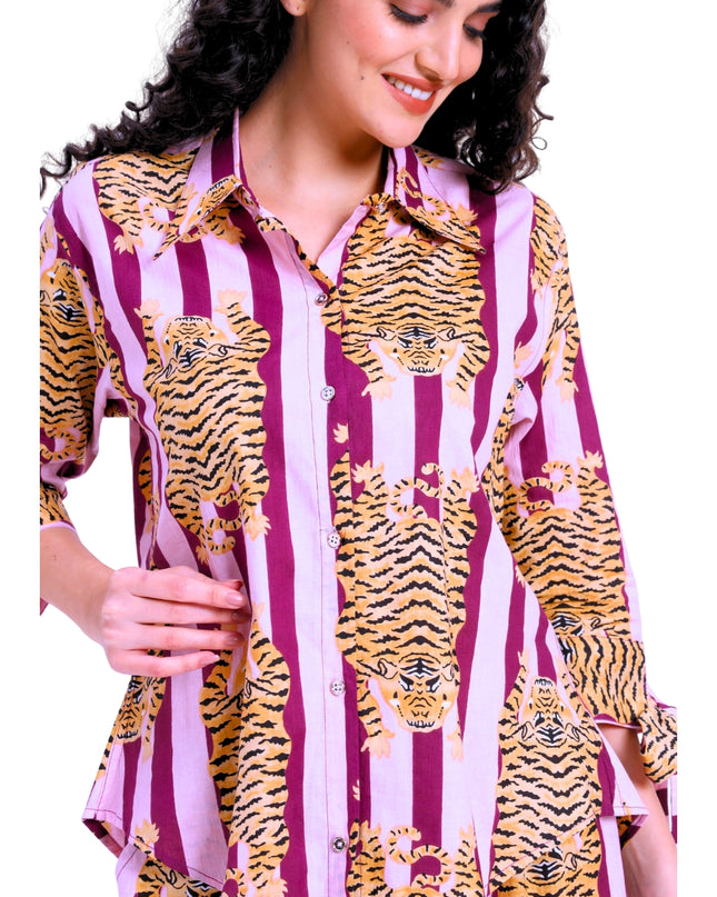 Purple Stripe Tiger Shirt Trouser Coord Set