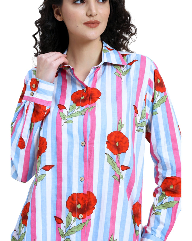 Floral Stripe Shirt Trouser Coord Set