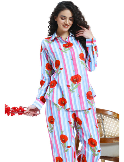 Floral Stripe Shirt Trouser Coord Set