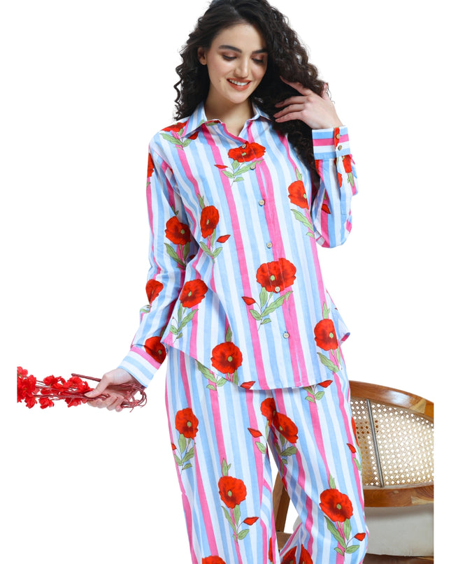 Floral Stripe Shirt Trouser Coord Set