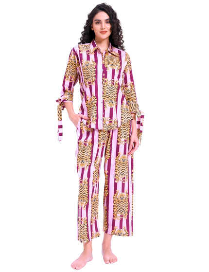 Purple Stripe Tiger Shirt Trouser Coord Set