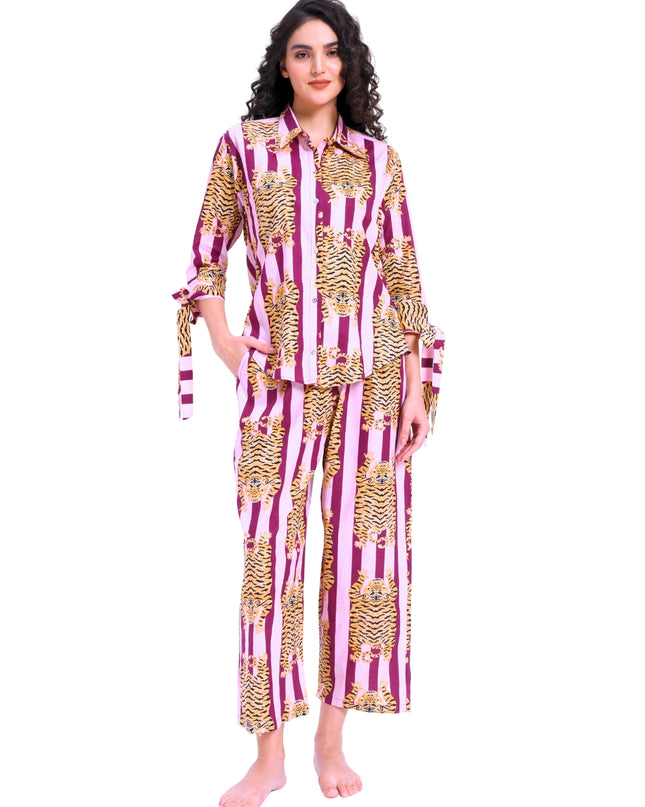 Purple Stripe Tiger Shirt Trouser Coord Set