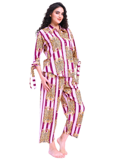 Purple Stripe Tiger Shirt Trouser Coord Set