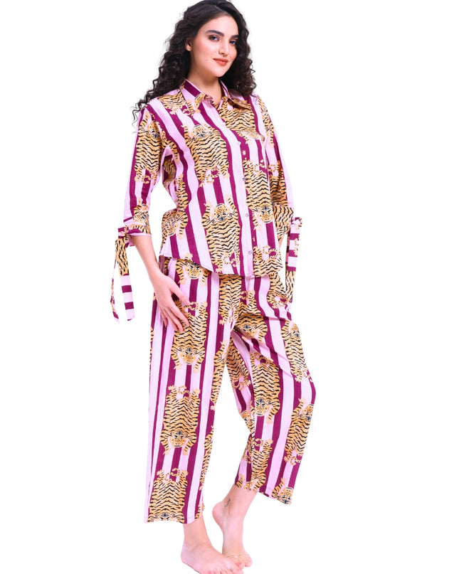 Purple Stripe Tiger Shirt Trouser Coord Set