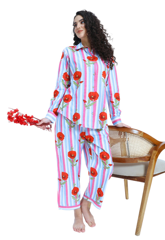Floral Stripe Shirt Trouser Coord Set