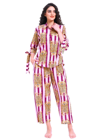 Purple Stripe Tiger Shirt Trouser Coord Set
