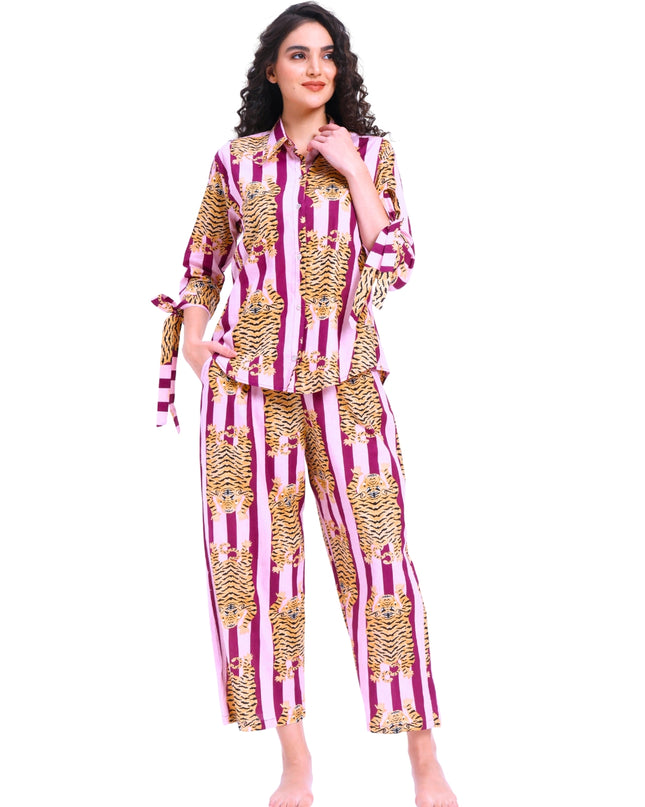 Purple Stripe Tiger Shirt Trouser Coord Set