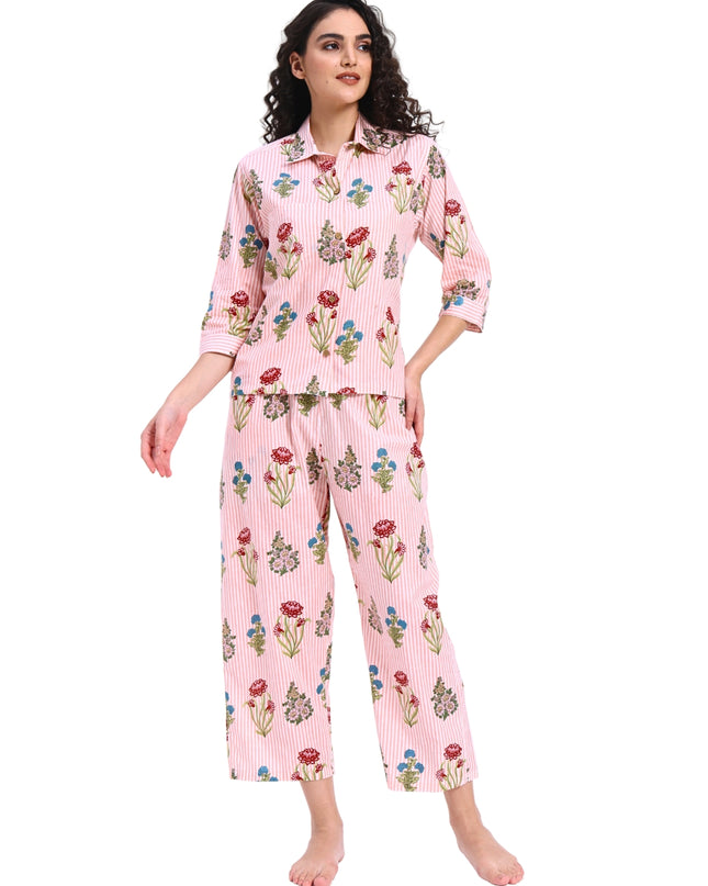 Floral on Light Stripe Coord Set