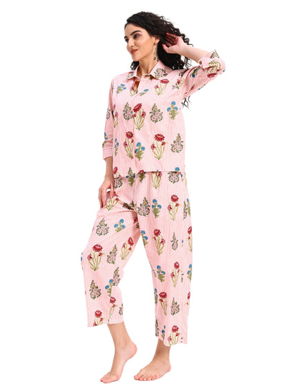 Floral on Light Stripe Coord Set