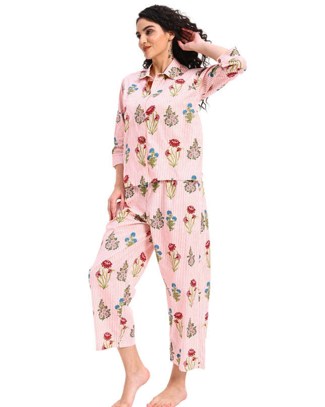 Floral on Light Stripe Coord Set