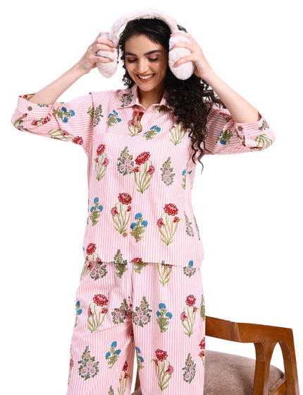 Floral on Light Stripe Coord Set