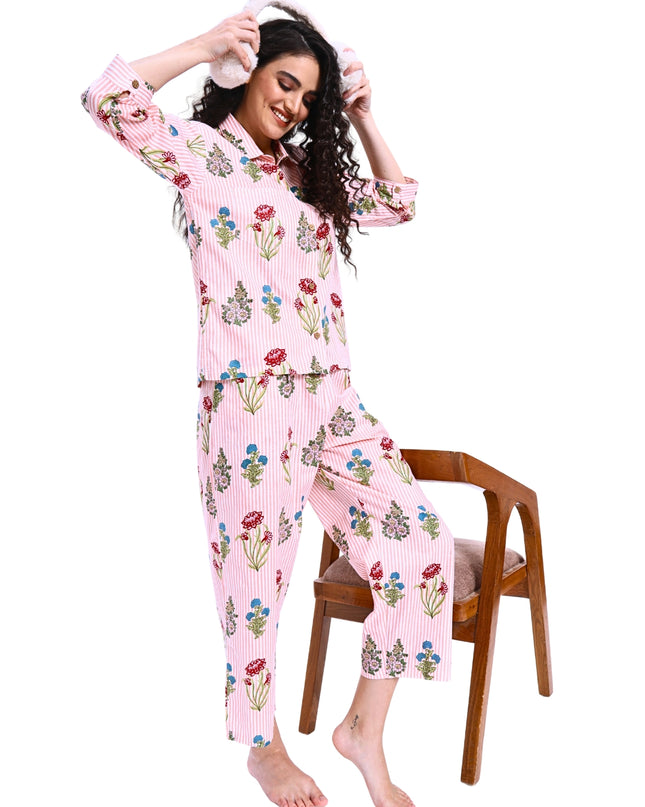 Floral on Light Stripe Coord Set