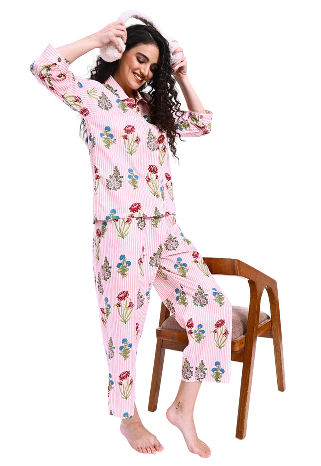 Floral on Light Stripe Coord Set