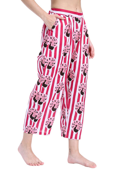 Peacock on Magenta Pink White Stripe