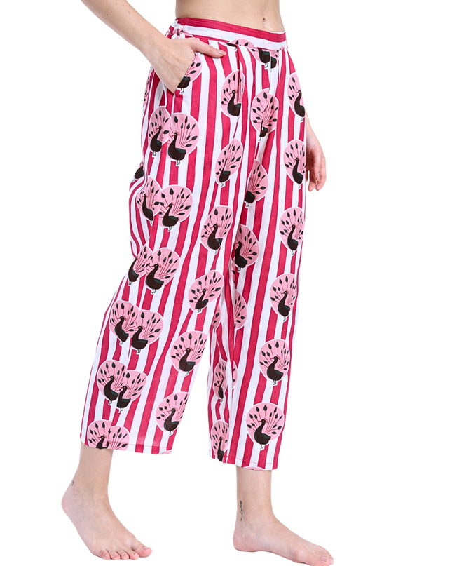 Peacock on Magenta Pink White Stripe