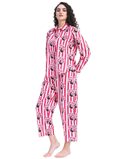 Peacock on Magenta Pink White Stripe