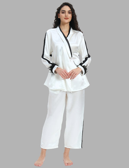 White Satin Coord Set with Feather Sleeve