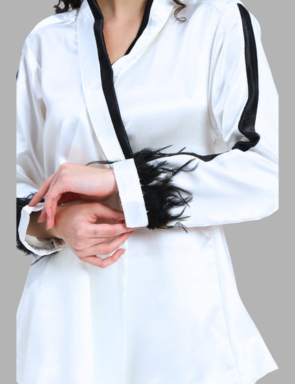 White Satin Coord Set with Feather Sleeve