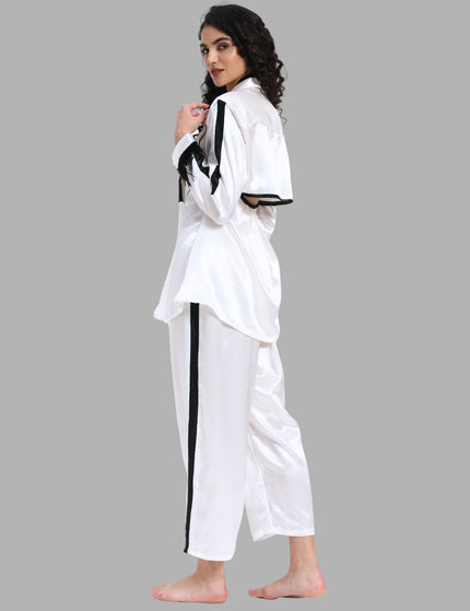 White Satin Coord Set with Feather Sleeve