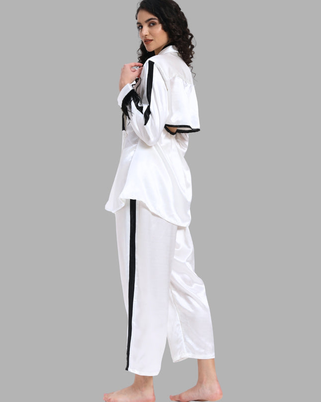 White Satin Coord Set with Feather Sleeve