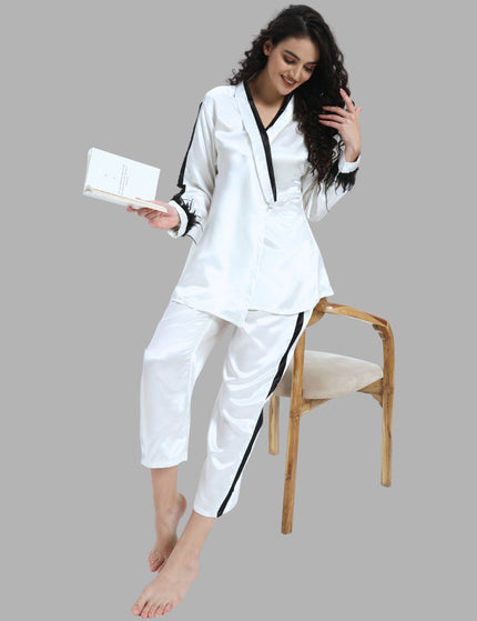 White Satin Coord Set with Feather Sleeve