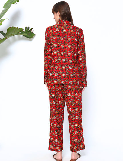 Red Floral Shirt Trouser Co-Ord Set