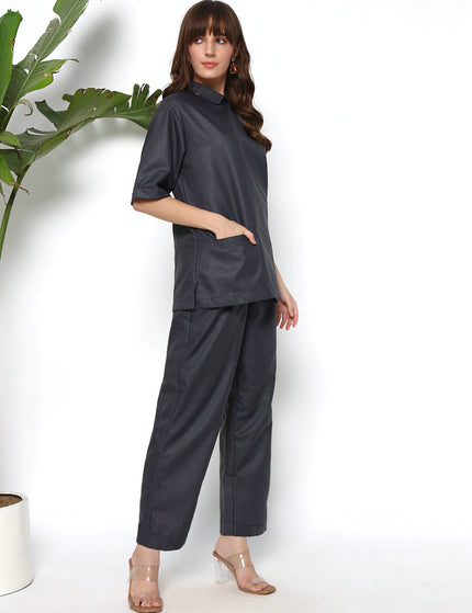 Ash Grey Formal wear Top Trouser Set