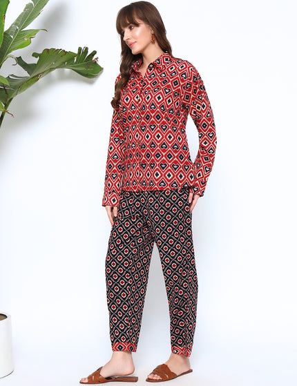 Multi Brown Black Print Shirt Trouser Set