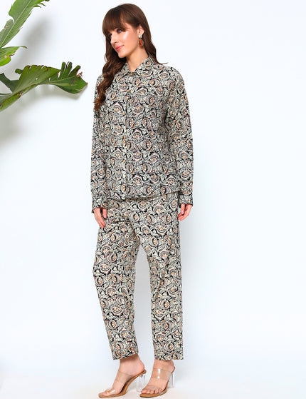 Black And Cream Printed Shirt Trouser Set