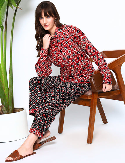 Multi Brown Black Print Shirt Trouser Set