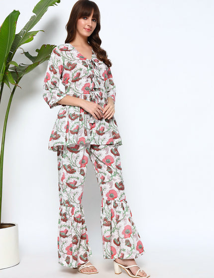 Flower Jaal Peplum Top with Trouser Coord Set