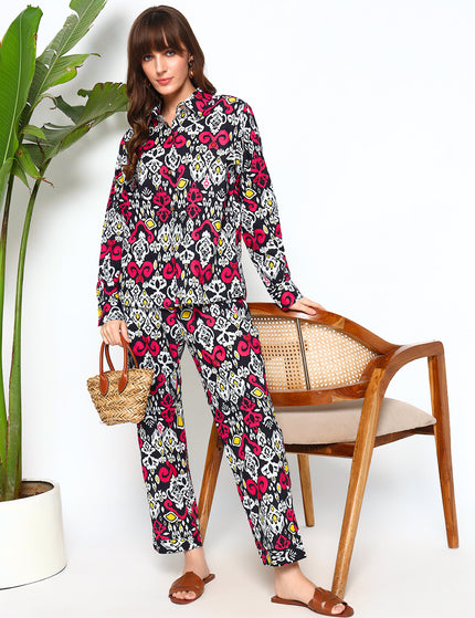 Black Magenta Multi Print Shirt Trouser Set
