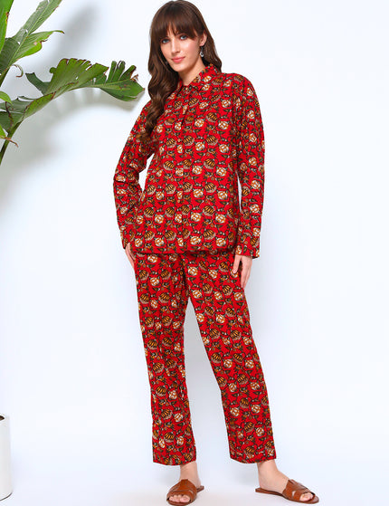 Red Floral Shirt Trouser Co-Ord Set