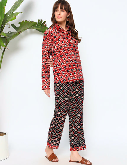 Multi Brown Black Print Shirt Trouser Set