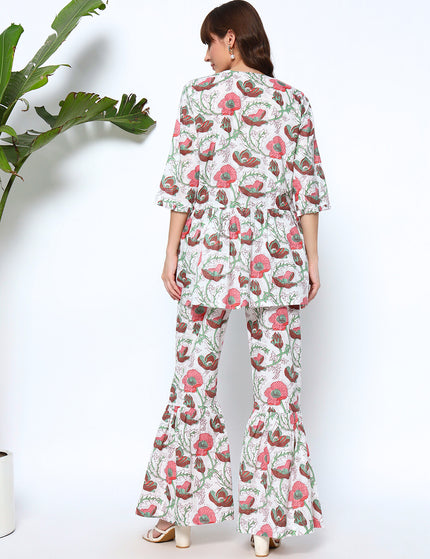 Flower Jaal Peplum Top with Trouser Coord Set