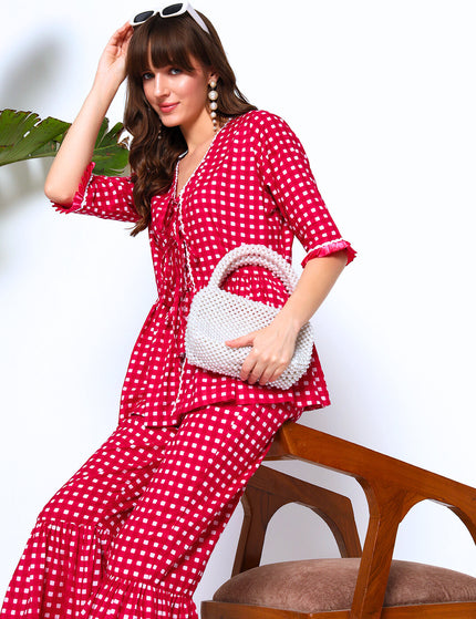 Rose Pink Peplum Top with Gathered Trouser